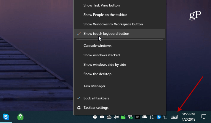 Tasto per la tastiera touch di Windows 10 Show