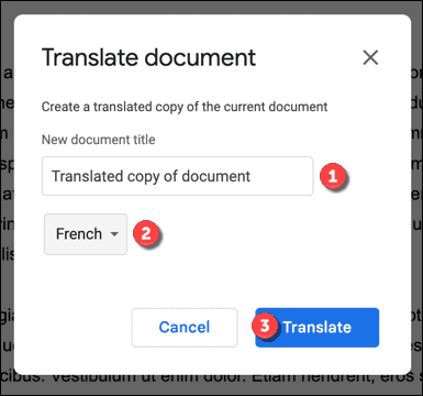 Opzioni di traduzione in Google Documenti