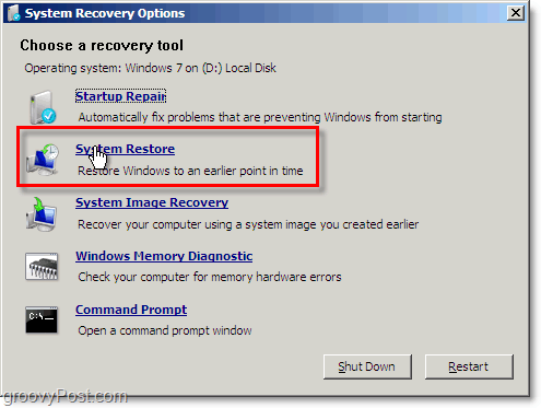 il ripristino del sistema di Windows 7 è facilmente accessibile dalla modalità riparazione boto
