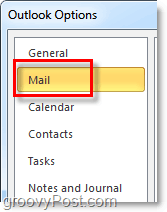 fare clic sulla scheda delle opzioni di posta in Outlook 2010