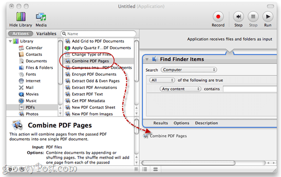 Combina i PDF utilizzando Automator in Mac OS X