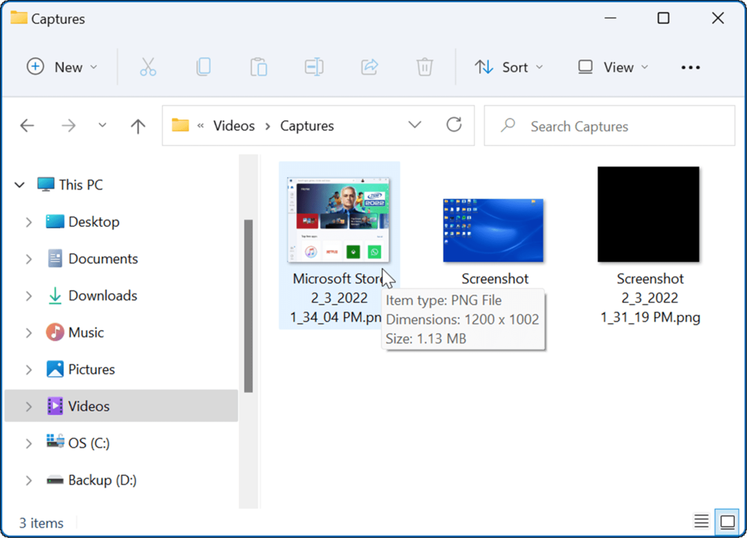 cartella di acquisizione video fai uno screenshot su Windows 11
