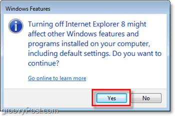 conferma che vuoi veramente rimuovere internet explorer 8, spegnilo!