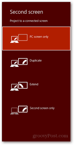  la scorciatoia da tastiera di Windows 8 collega la nuova finestra di dialogo del display dello schermo del PC duplicato estende solo la seconda schermata
