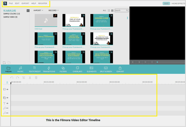 Editor video e timeline di Filmora