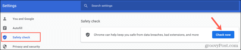 Esegui un controllo di sicurezza in Chrome