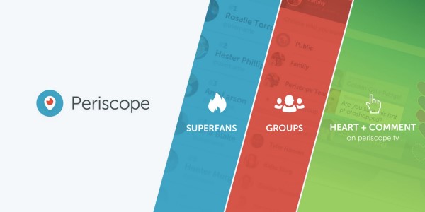 Periscope ha annunciato tre nuovi modi per entrare in contatto con il tuo pubblico e le comunità su Periscope: con i superfan, i gruppi e l'accesso a Periscope.tv.