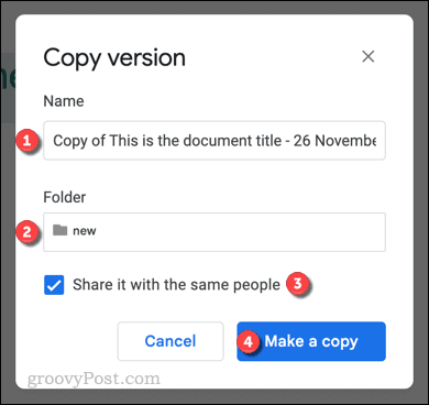 Copia della versione di un file di Google Docs