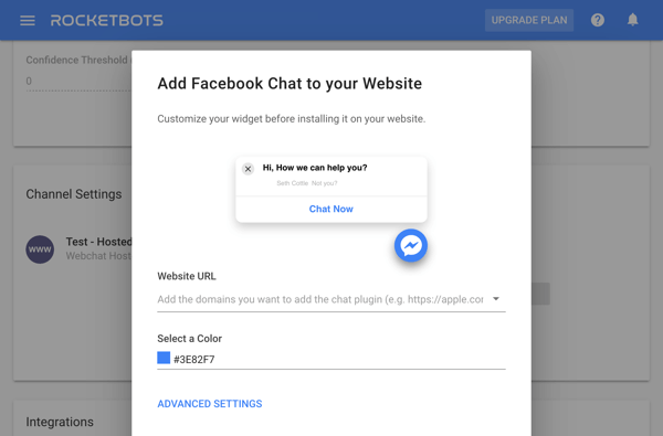 Utilizza Google Tag Manager con Facebook, passaggio 13, impostazioni per modificare il codice di incorporamento della chat di Facebook con strumenti di terze parti