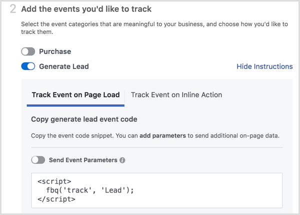 L'installazione dei pixel di Facebook aggiunge eventi