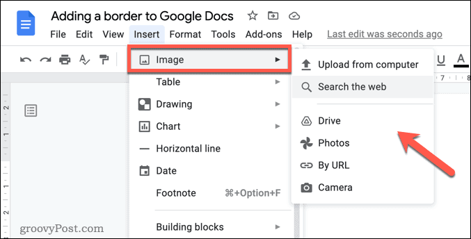 Inserimento di un'immagine in Google Docs
