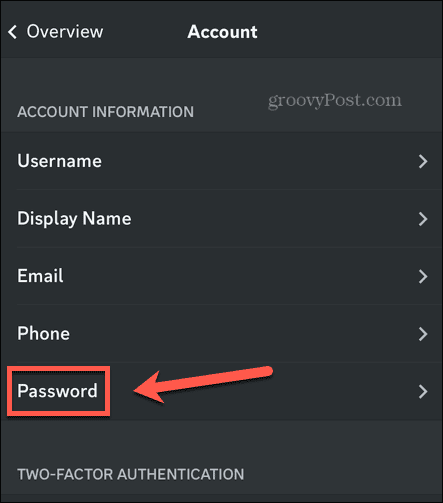 impostazioni della password discord