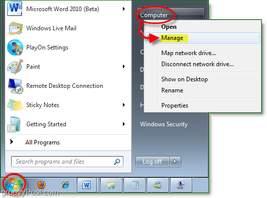 accedere a Gestione dispositivi dal menu Start di Windows 7