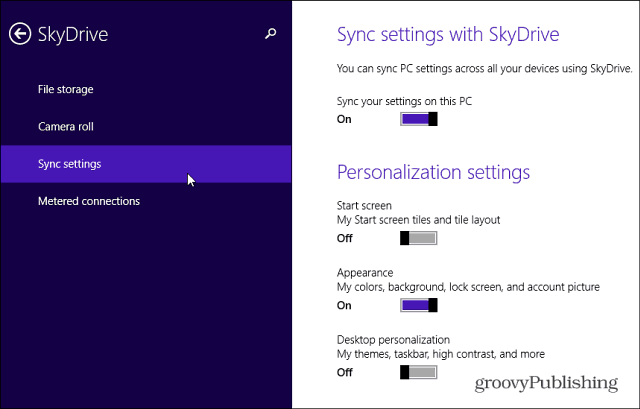 Impostazioni di sincronizzazione SkyDrive