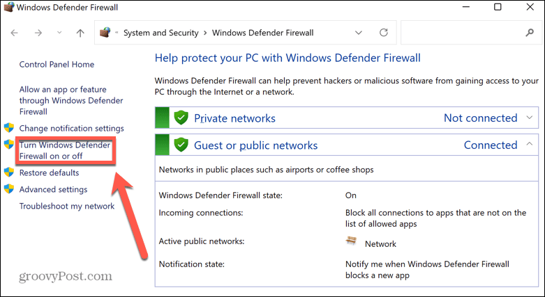 Windows 11 disattiva il firewall