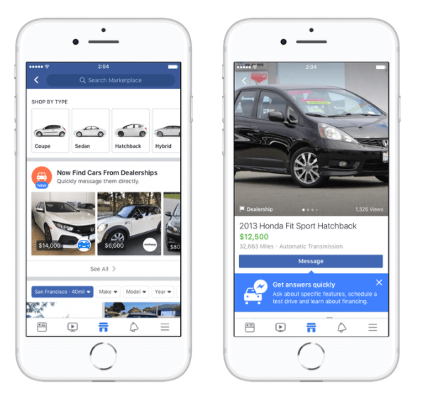 Facebook Marketplace collabora con i leader del settore automobilistico Edmunds, Cars.com, Auction123 e altri per rendere più facile l'acquisto di auto per gli acquirenti negli Stati Uniti.