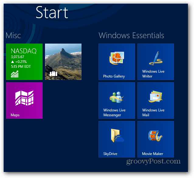 Schermata iniziale di Windows Essentials
