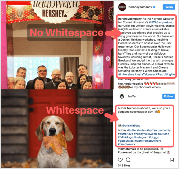 Utilizzo dello spazio bianco nella didascalia di Instagram