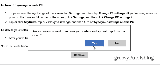 Rimuovi i dati sincronizzati da SkyDrive in Windows 8.1