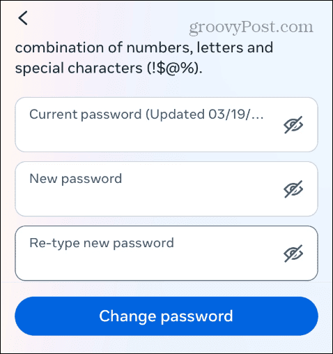 Modifica o reimposta la tua password Instagram