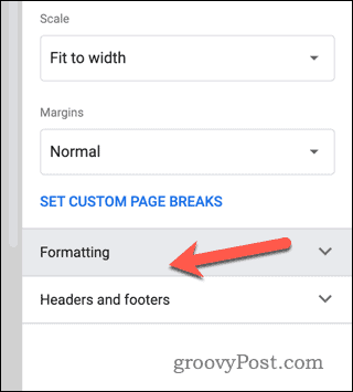 Imposta la formattazione e le impostazioni di intestazione e piè di pagina nell'anteprima di stampa di Fogli Google