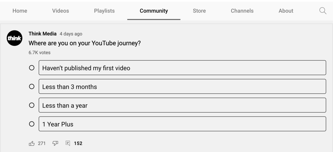 immagine del sondaggio nella scheda Community del canale YouTube