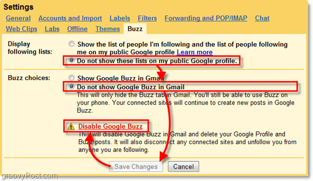 nelle impostazioni di Gmail fai clic sulla scheda Google Buzz