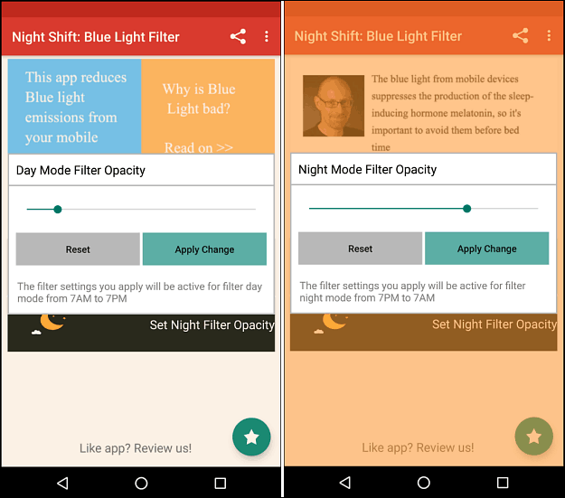 filtro luce blu turno di notte Android
