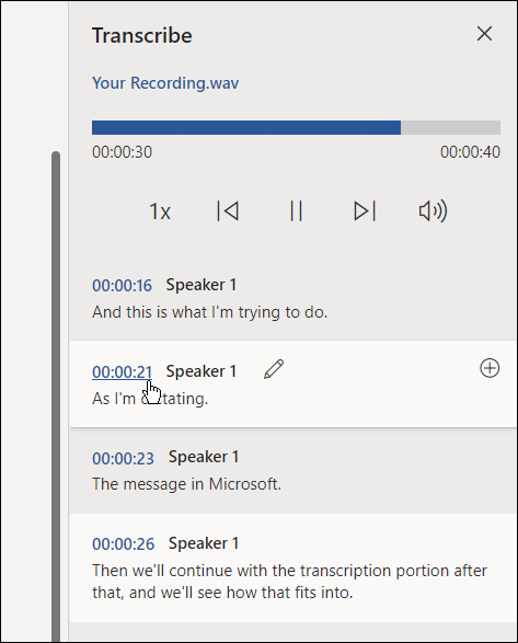 trascrivi un file audio in microsoft in word