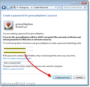 come creare una nuova password per un account utente di Windows 7