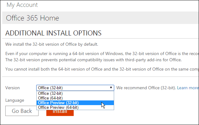 Installa l'anteprima di Office 2016