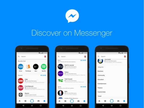 Il nuovo hub Discover di Facebook all'interno della piattaforma Messenger consente alle persone di navigare e trovare bot e aziende in Messenger.