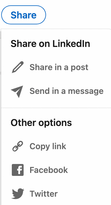 immagine delle opzioni di condivisione di LinkedIn