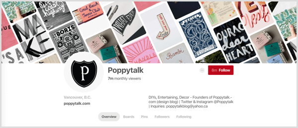 esempio di immagine di copertina del profilo Pinterest con pin titolati