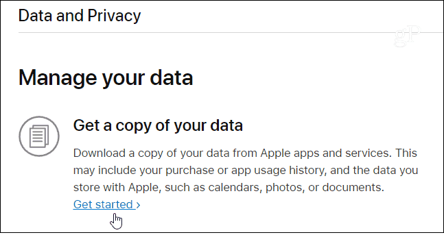 Ottieni una copia dei dati Apple