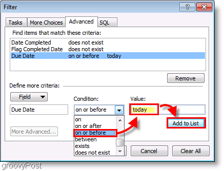 Schermata: Filtro installazione barra attività di Outlook 2007 oggi