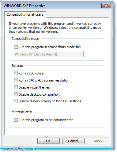 come regolare le impostazioni di compatibilità per tutti gli utenti di Windows 7