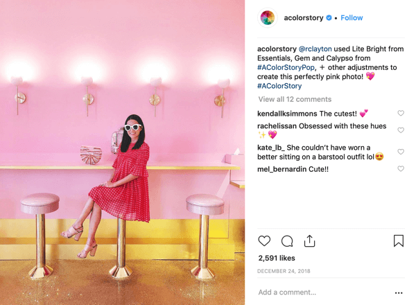 Crea una storia Instagram di A Color Story passaggio 7 che mostra un post finito.
