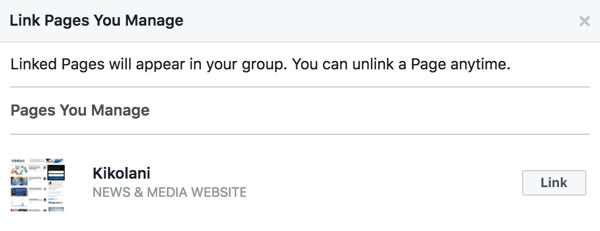 Collega la tua pagina Facebook al tuo gruppo.