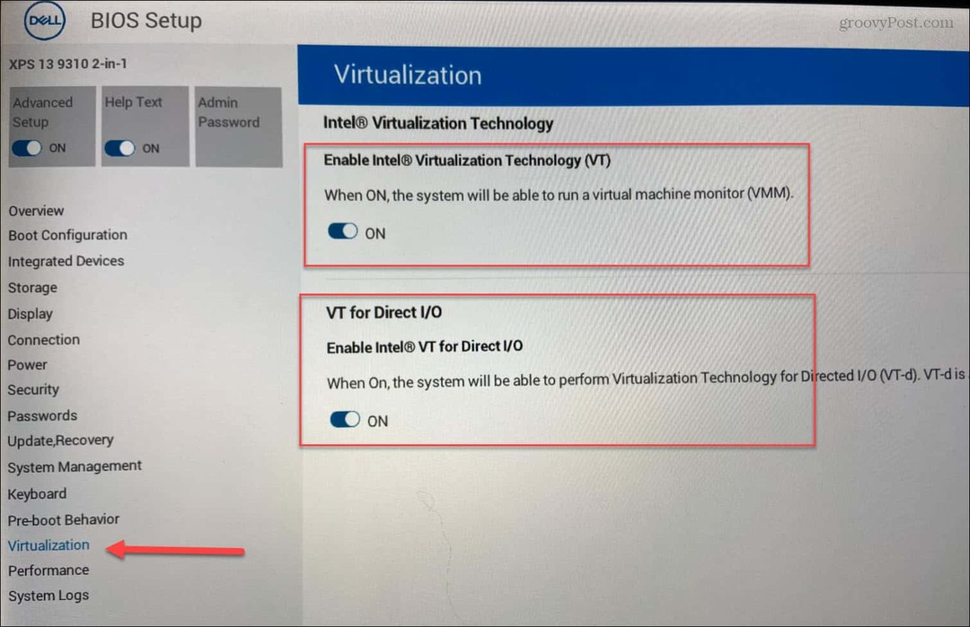 BIOS Abilita virtualizzazione