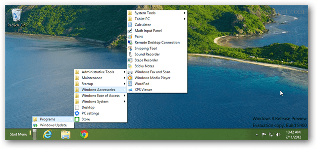 Windows 8 fa oscillare un nuovo menu di avvio tramite la barra degli strumenti della barra delle applicazioni
