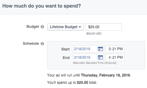 funzione di budget pubblicitario di Facebook