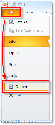 aprire le opzioni di Outlook 2010