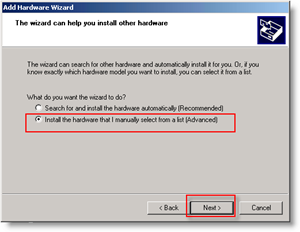 Windows Aggiungi hardware Installa manualmente Bullet avanzato
