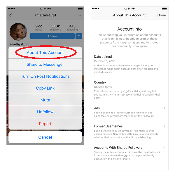 Instagram ha annunciato che sta lanciando una nuova funzionalità per aiutare gli utenti a valutare l'autenticità degli account con un ampio seguito su Instagram.
