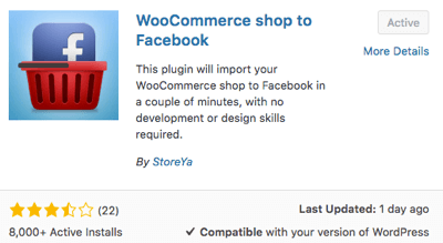 Scegli e attiva il plug-in WooCommerce Shop su Facebook.