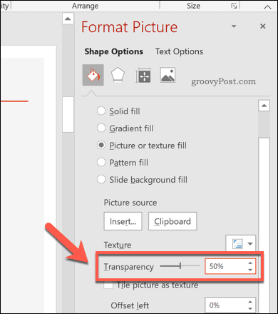 Livello di trasparenza modificato per una forma PowerPoint