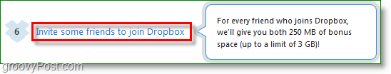 Schermata di Dropbox: impara lo spazio invitando gli amici