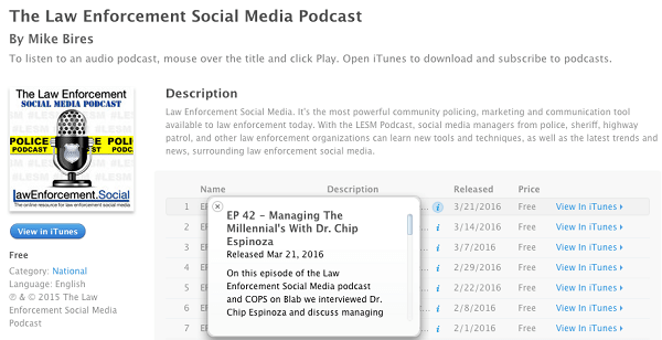 blabs dei social media delle forze dell'ordine caricati su itunes come podcast