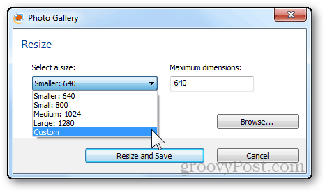 ridimensionamento delle foto tutorial windows live foto dimensioni galleria menu a discesa selezionare